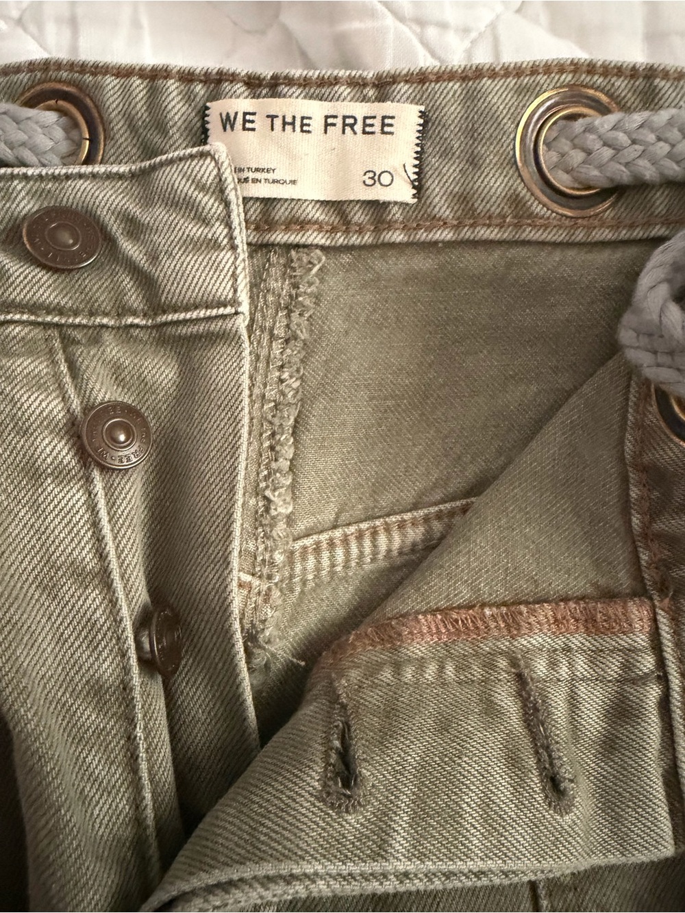 We The Free Olive Green Patchwork Cargo Jeans - Picture 3 of 4
